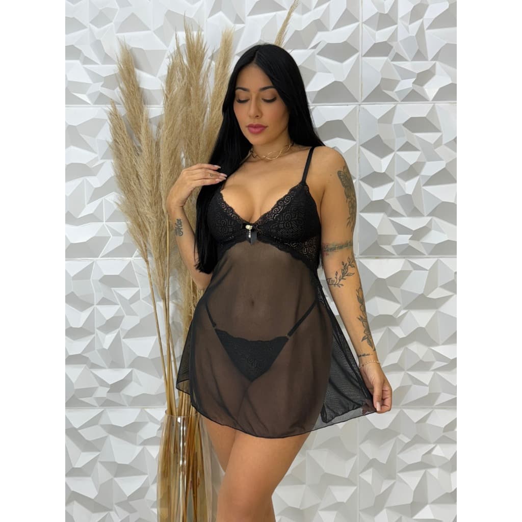 Camisola Costa Nua de Tule com Detalhes em Renda e Strass