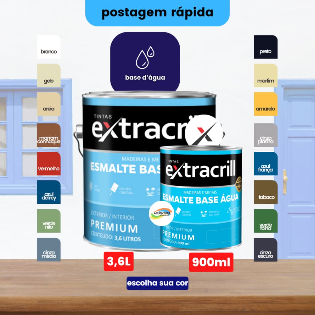Tinta Esmalte Pra Ferro e Madeira Base Agua Sem Cheiro Extracrill Escolha Cor e Tamanho