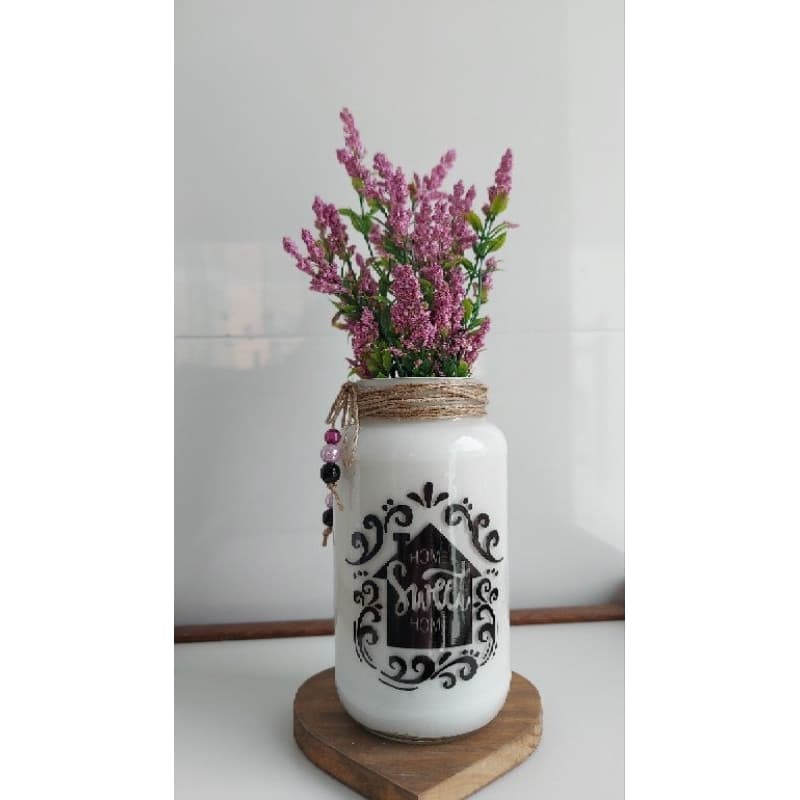 Vaso Decorativo com flores artificiais Lilás "Home Sweet Home "