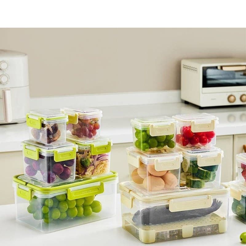 Kit 5 Potes Plástico com Tampa Vedação Cesto Interno para Alimentos Herméticos Frutas, Legumes Grãos