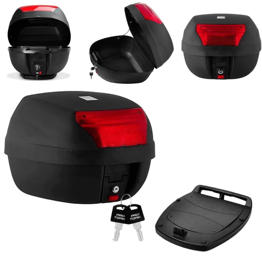 Bau Bauleto Pro Tork Para Moto Organizador  Universal  28 Litros Completo C/ Base E Kit Instalação