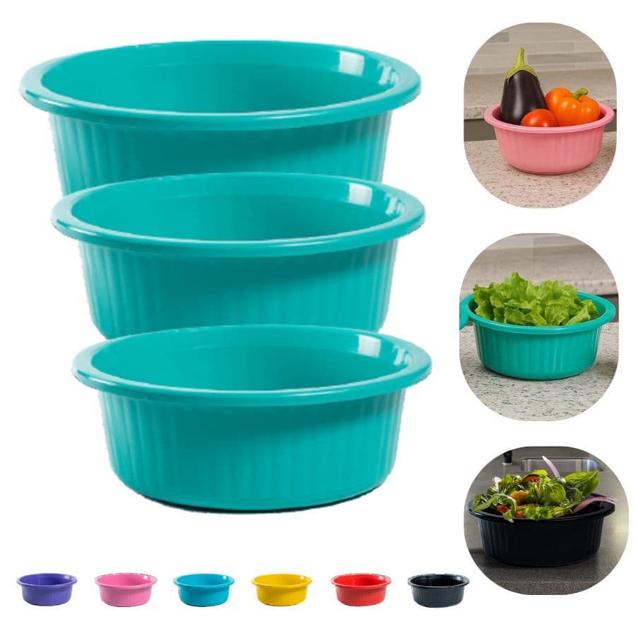 Kit 3 Bacias Multiuso Plásticas 5L/2,5L/1,5 Litros Cores
