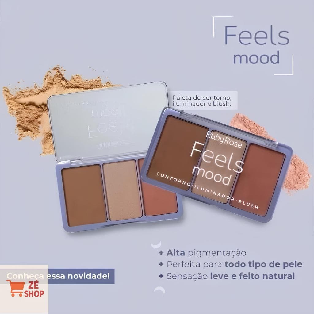 Paleta trio Contorno, Iluminador e Blush feels mood Ruby Rose