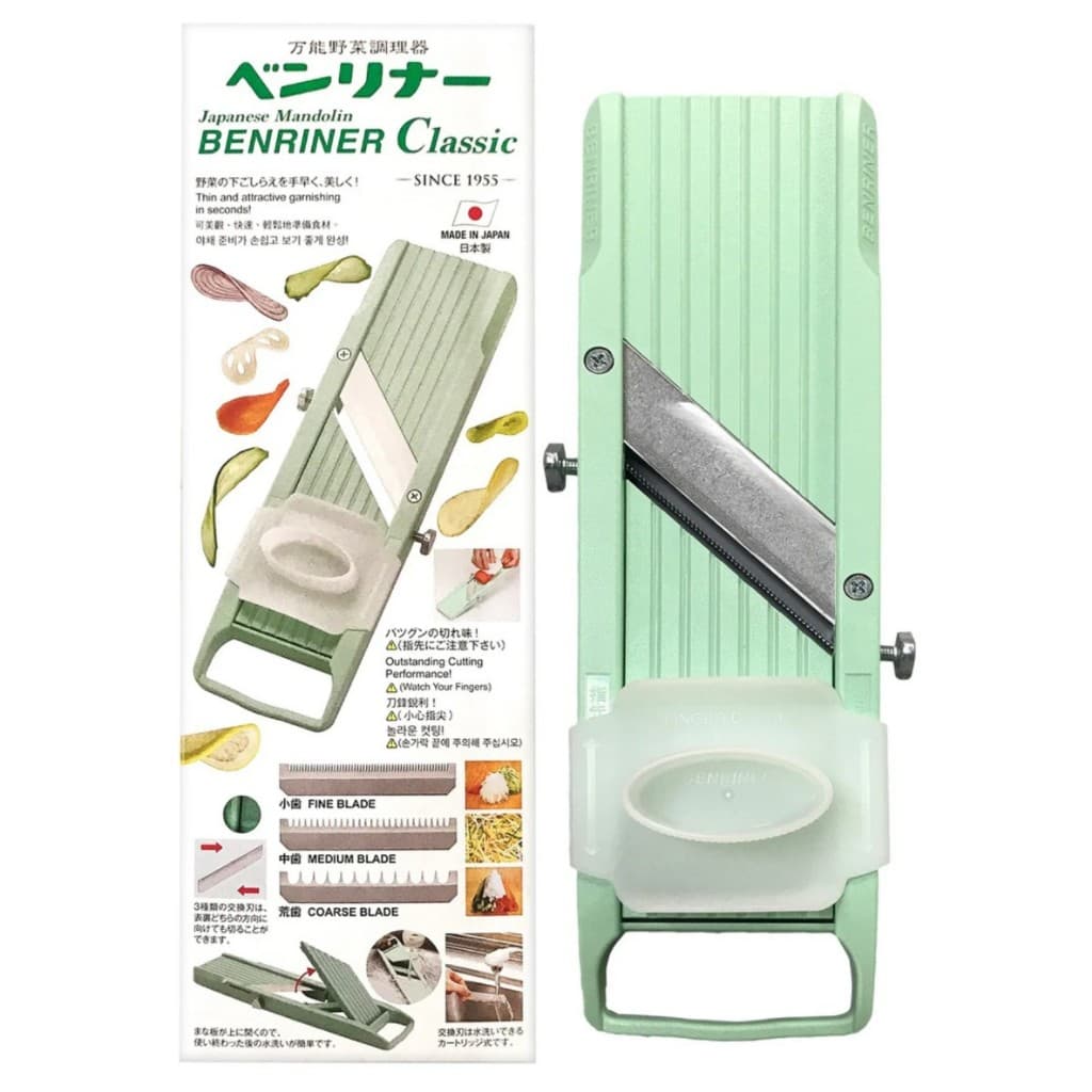 Mandolim Benriner Fatiador / Ralador Profissional - Verde - 3 Lâminas original do Japão Bannou Yasai
