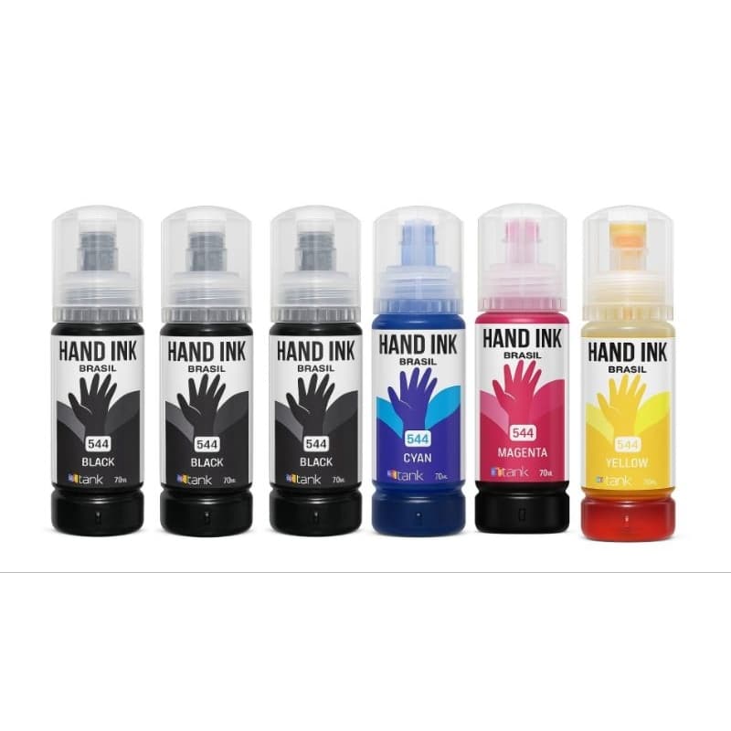 kit 6 Tinta T544  corante HAND INK BRASIL compatível com linha de impressoras eco tank L1110, L3150, L3110 ,L5190, L3250