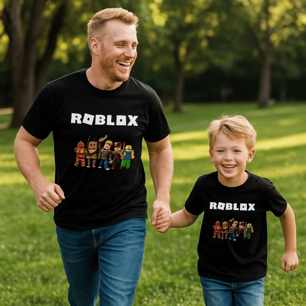 Camiseta 100%Algodão Tal Pai e Tal Filho Infantil Juvenil Adulto Roblox Camisa Promoção Envio Rápido