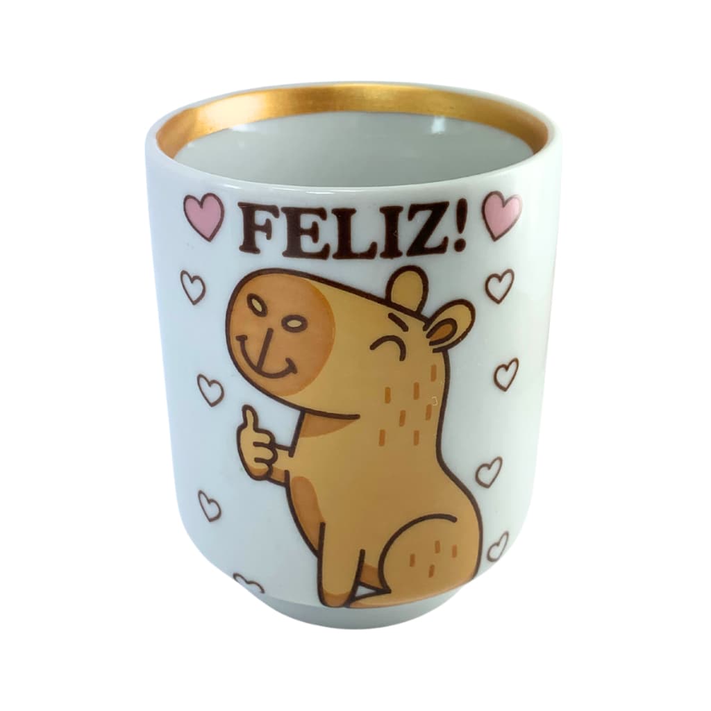 Copo Capivara Empilhável Porcelana Filete Dourado 150Ml