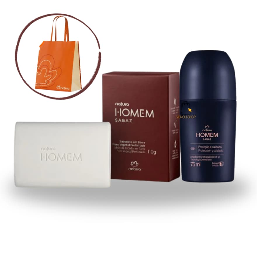 Kit Presente Masculino Natura Homem Sagaz Rollon + Sabonete 110g