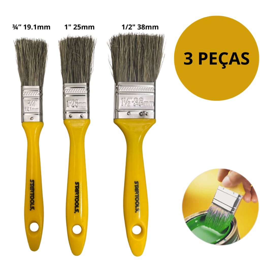 Jogo de Trinchas Para Pintura 3 Peças 3/4" - 1" - 11/2" Cabo plástico de Alta Qualidade