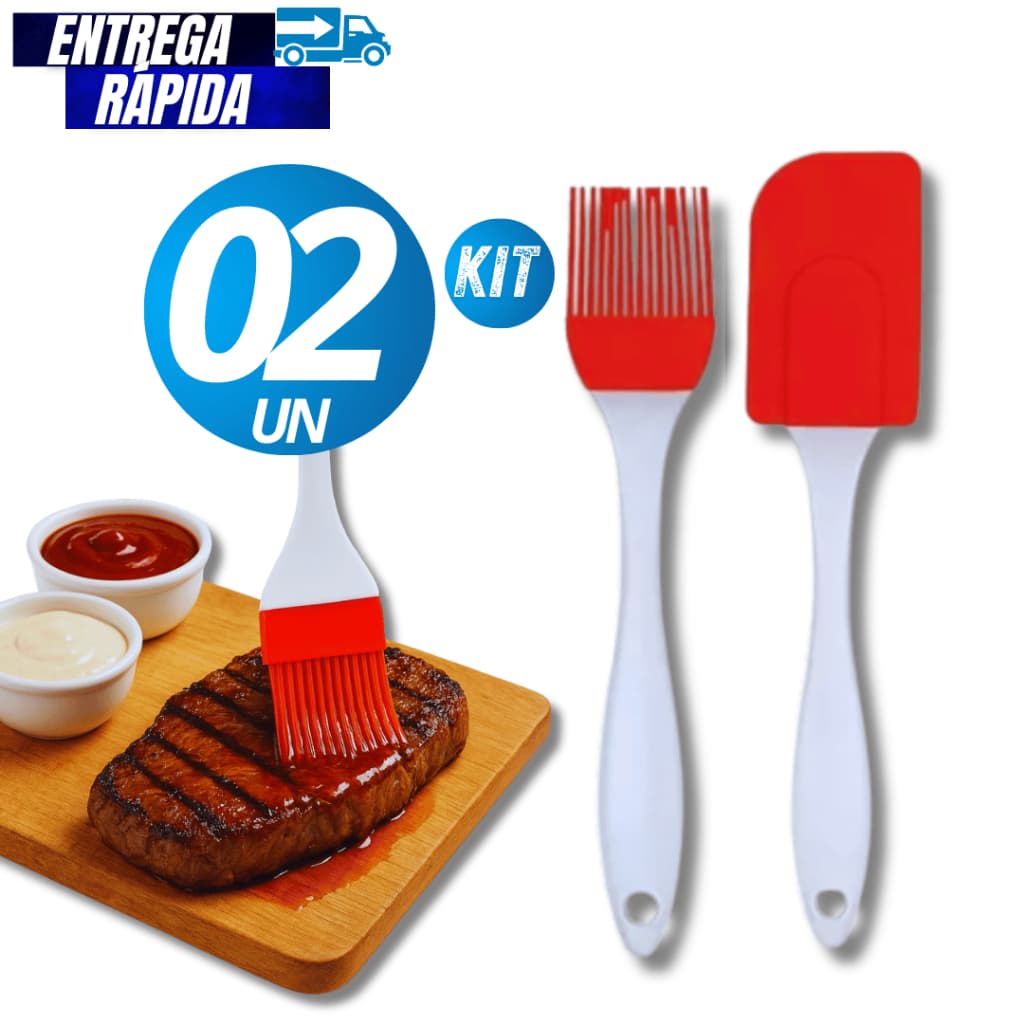 Kit Conjunto 02 Unidades - Espátula E Pincel de Silicone p/ Cozinha Multiuso Premium Resistência Durabilidade