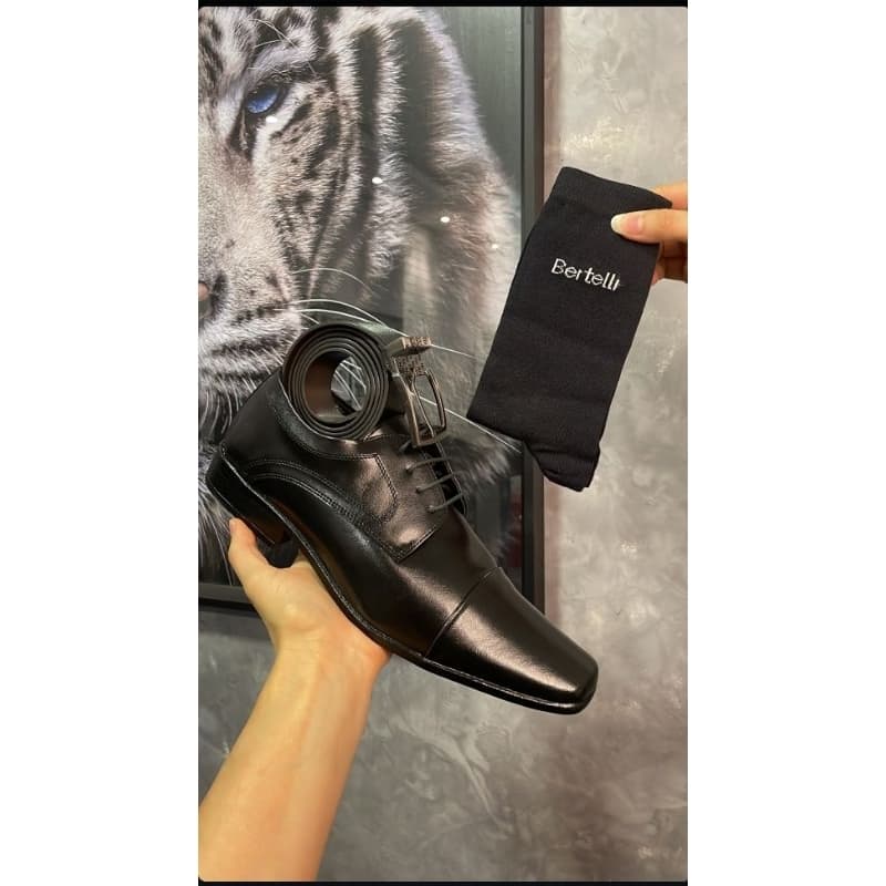 SAPATO SOCIAL KIT BERTELLI SAPATO+CINTO+MEIA COURO ORIGINAL LANÇAMENTO MASCULINO