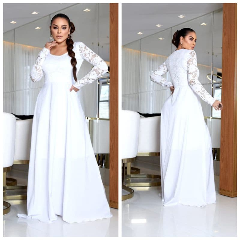 vestido longo godê manga longa festa casamento civíl/ religioso