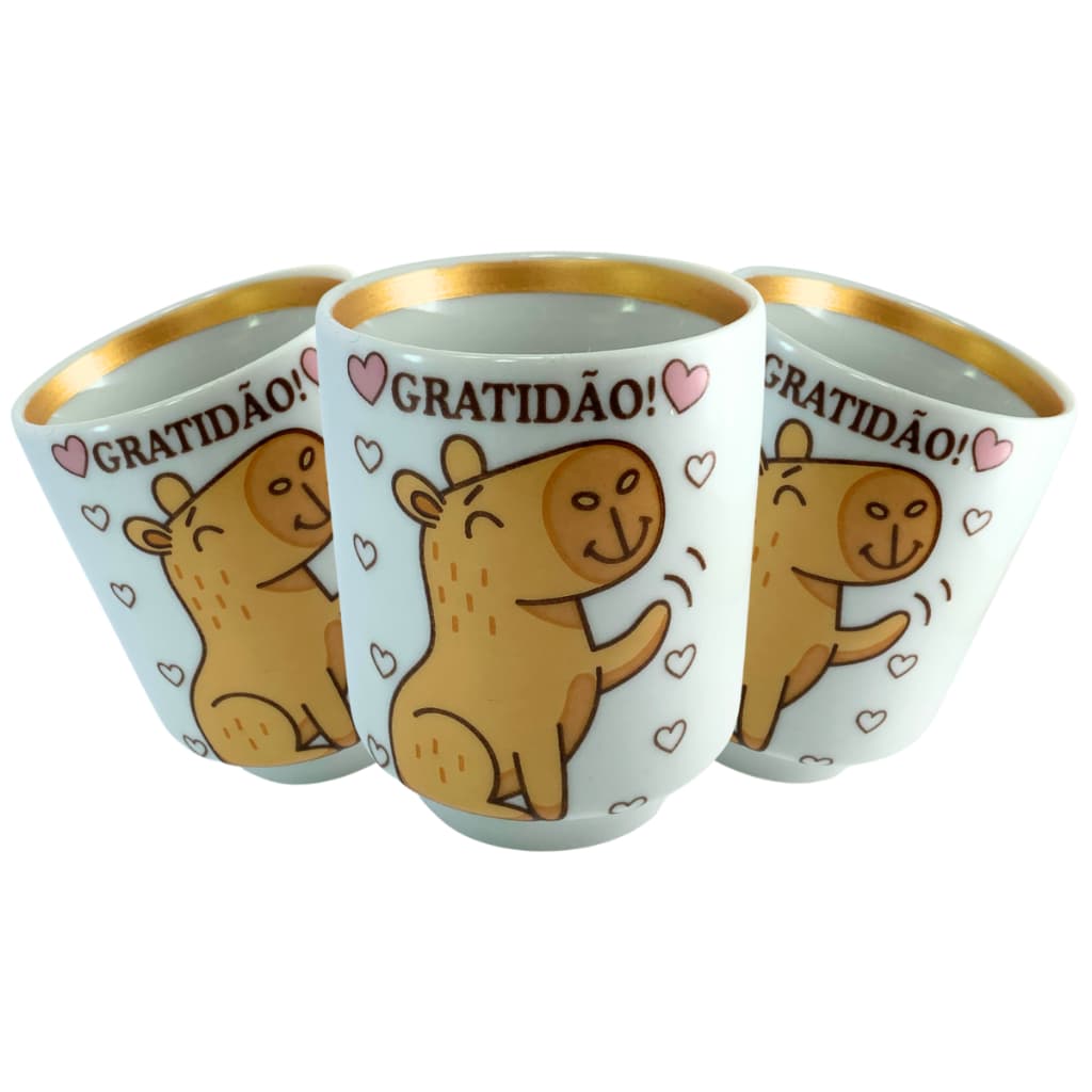 Copo Personalizado Capivara Porcelana 150Ml Exclusivo Kit 3 Unidades