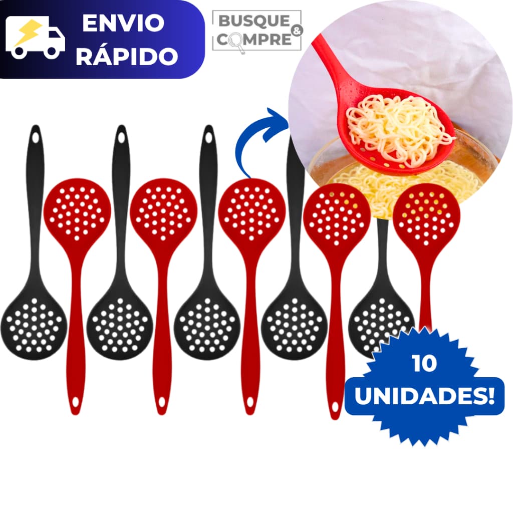10 Escumadeira de Silicone para Arroz Colher Vazada Furada Escumadeira Utensilio Cozinha Resistente