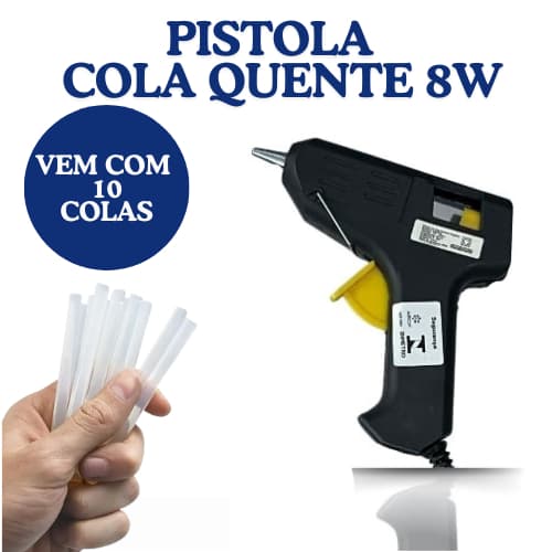 Kit Pistola de cola quente 8W com 10 bastões, scrap, escola e consertos perfeito p trabalhos manuais