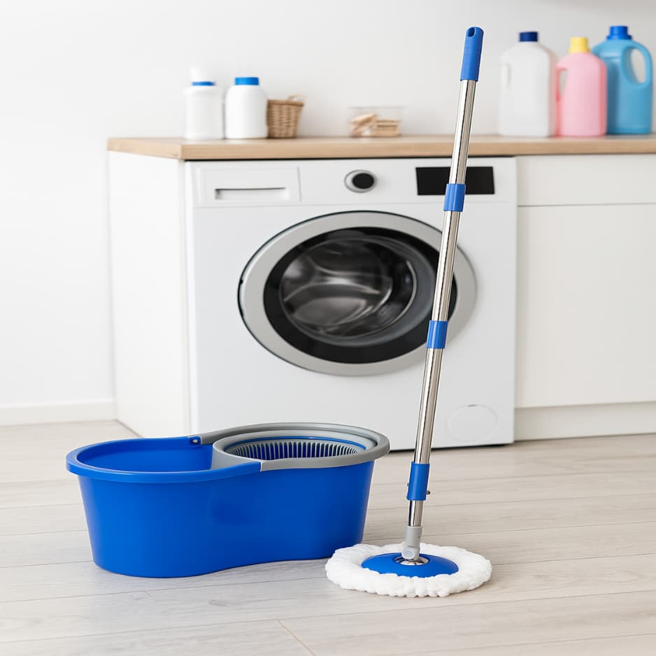 Mop Giratório 360° com Balde Duplo 8L, Rodo e Esfregão de Microfibra – Haste Inox Ajustável Sortido