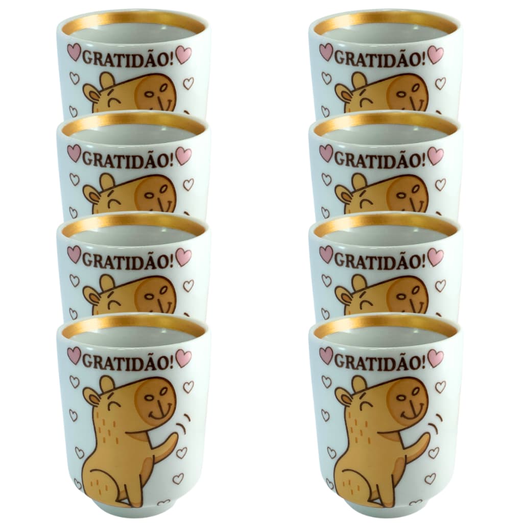 8 Copos de Porcelana Personalizada Capivara Frases Fofa 150Ml Exclusiva