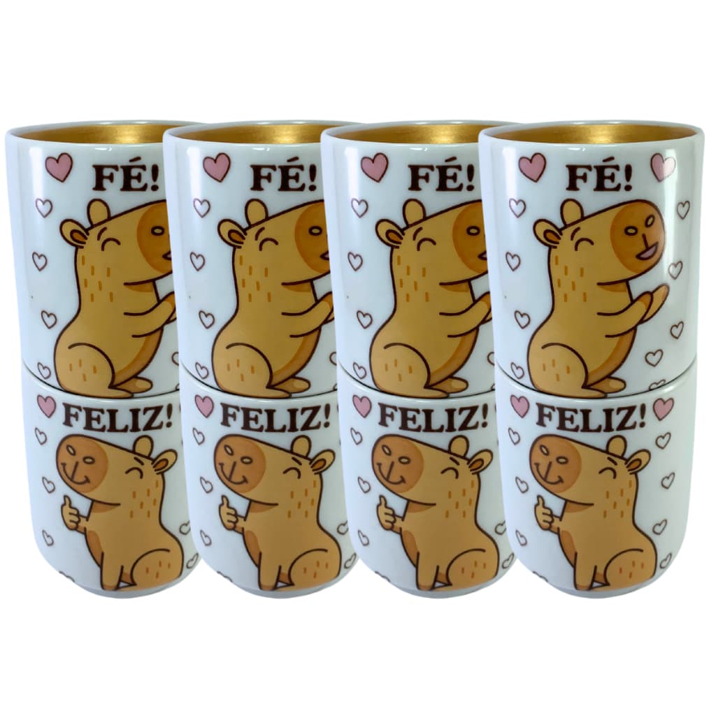 Jogo com 8 Copos para Café de Porcelana Primeira Linha 150Ml Capivara Personalizada