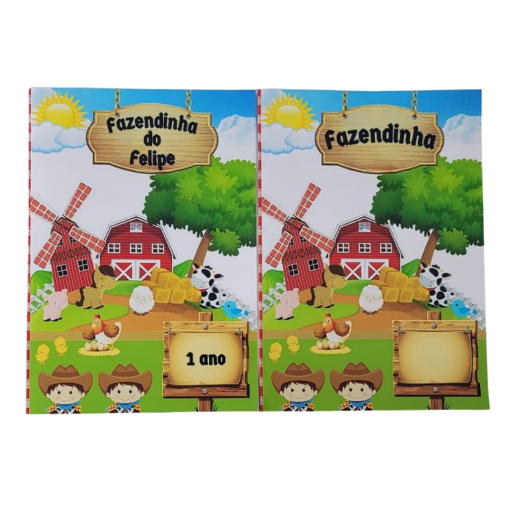 Livro com 16 desenhos para Colorir Tema Fazendinha – Tamanho A5 | Personalizado ou Simples