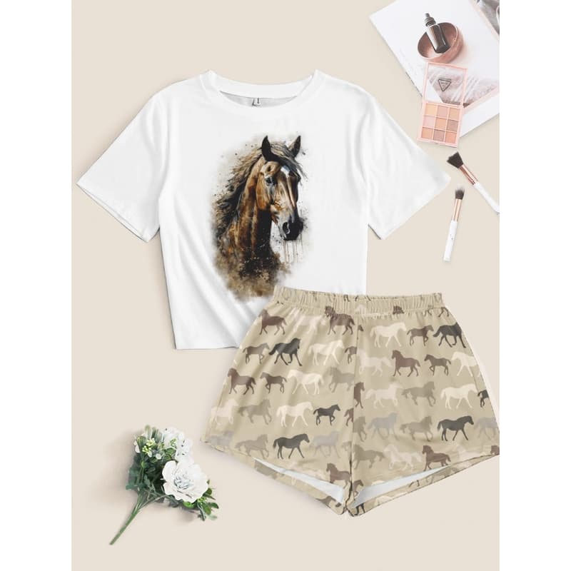 Pijama Adulto Feminino Baby Doll Cavalo Estilo Doll