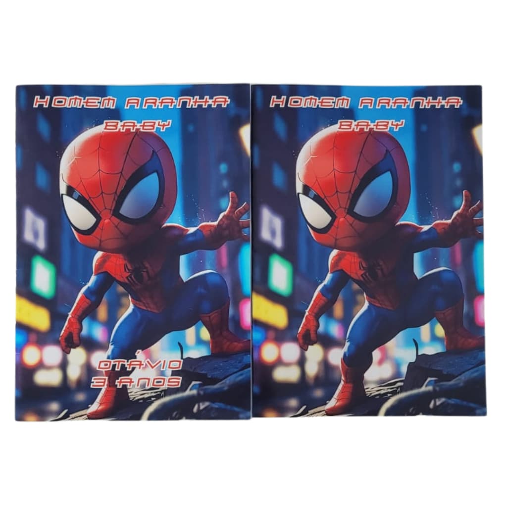 Livro com 16 desenhos para Colorir Tema Homem-Aranha Baby – Tamanho A5 | Personalizado ou Simples
