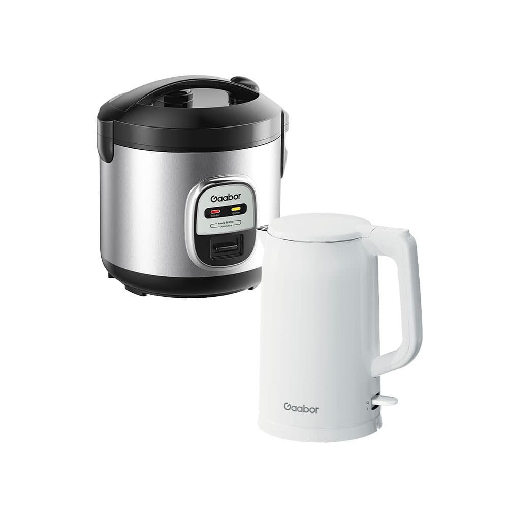 [Venda em Conjunto] Gaabor Panela de Arroz 2L RC20M + Chaleira 1,7L EK20M com Tecnologia Antiaderente e Fácil Limpeza