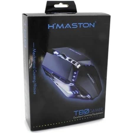 Mouse Gamer H’Maston T80 – Ultra Preciso 3200 DPI, 7 Botões Programáveis, Iluminação RGB, Design Metálico e Ergonômico