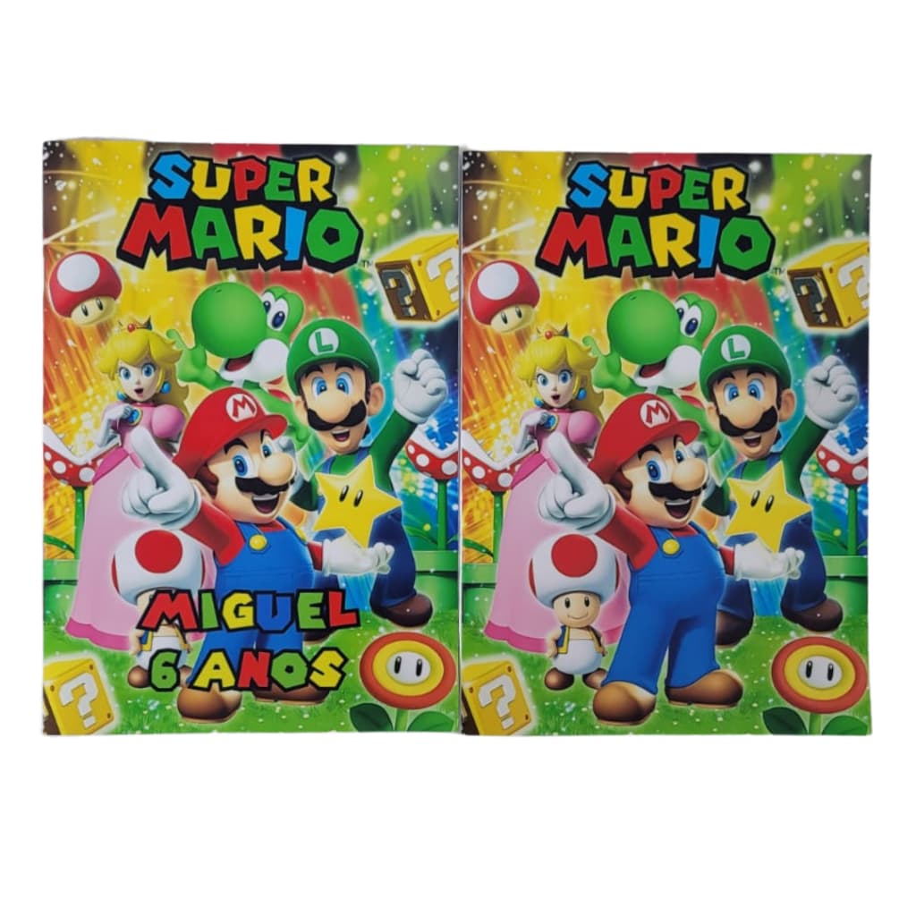 Livro com 16 desenhos para Colorir Tema Super Mario – Tamanho A5 | Personalizado ou Simples