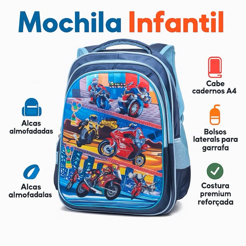 Mochila Escolar Infantil Menino - Dinossauro Carros Impermeável Resistente Leve (380g) - Oxford Premium 4 a 9 Anos