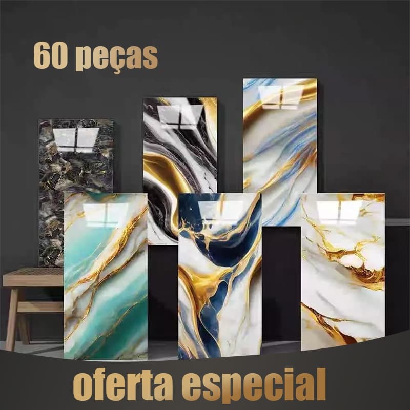 60PCS Placa Adesiva de Parede 3D Mármore Lavável 30cm X 60cm Autocolante Decoração Quarto Banheiro Cozinha Sala