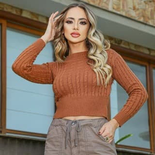 Cropped Modal Feminina Gola Alta Manga Longa Modelo Tranças