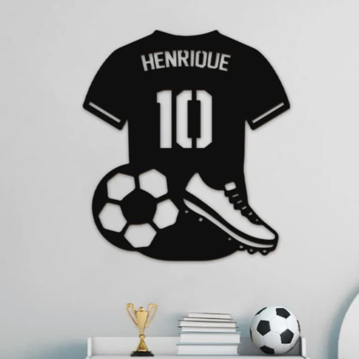 Quadro Futebol Personalizado Bola Jogador em MDF 3mm Camisa Decorativa Quarto