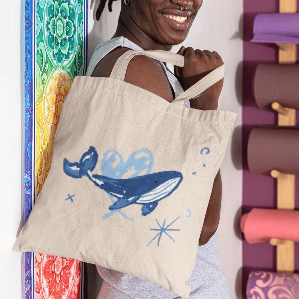 Bolsa Ecobag Para Praia Desenho Baleia Sacola Ecológica Casual Em Algodão Cru