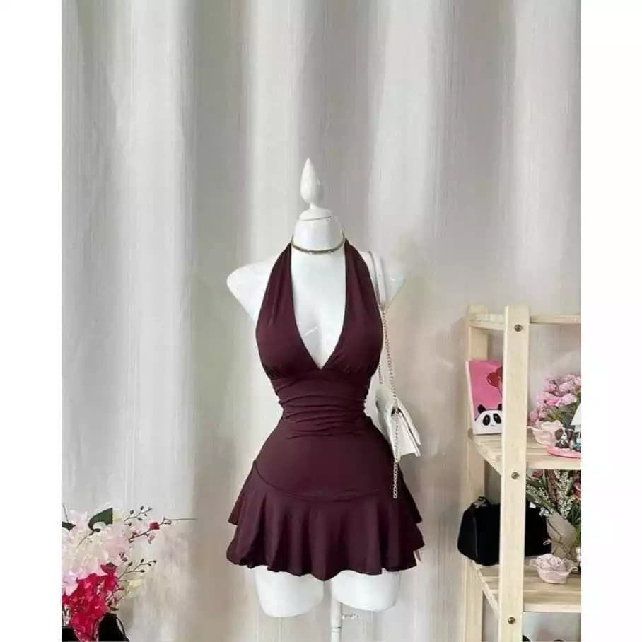 Vestido ELAINE Babado Decote com Regulagem Tendencia 2025 Suplex Premium (ELAINE)