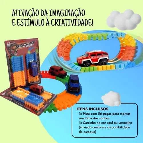Pista Maluca Magica Flexivel Magic Carros Track Led 56 Pçs