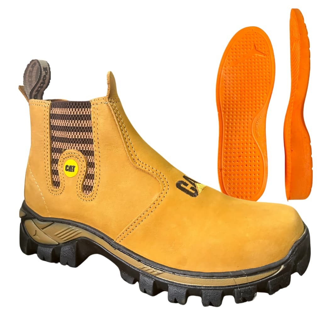 Bota Botina CAT Masculina Couro Legitimo Trabalho Butina
