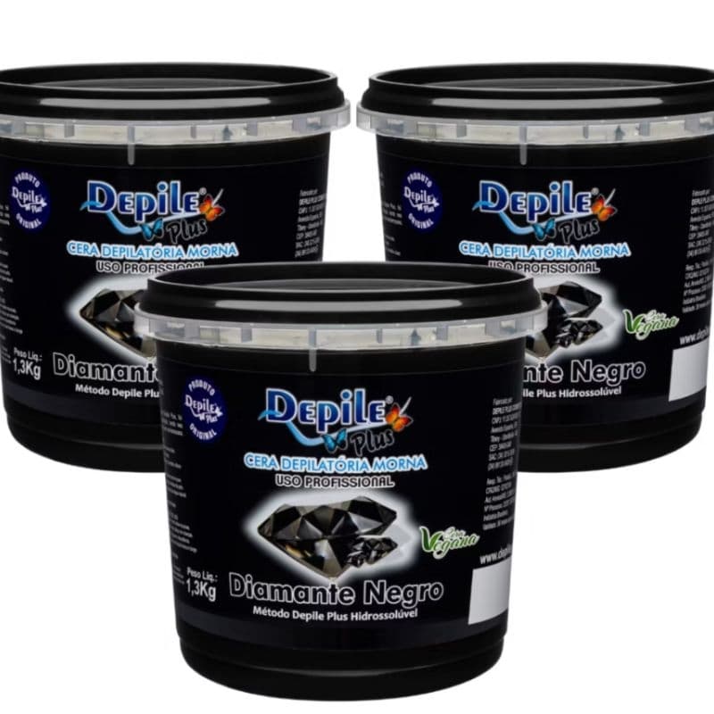 kit com 3 potes de Cera 1,3 kilos cada Profissional para depilação Depile Plus