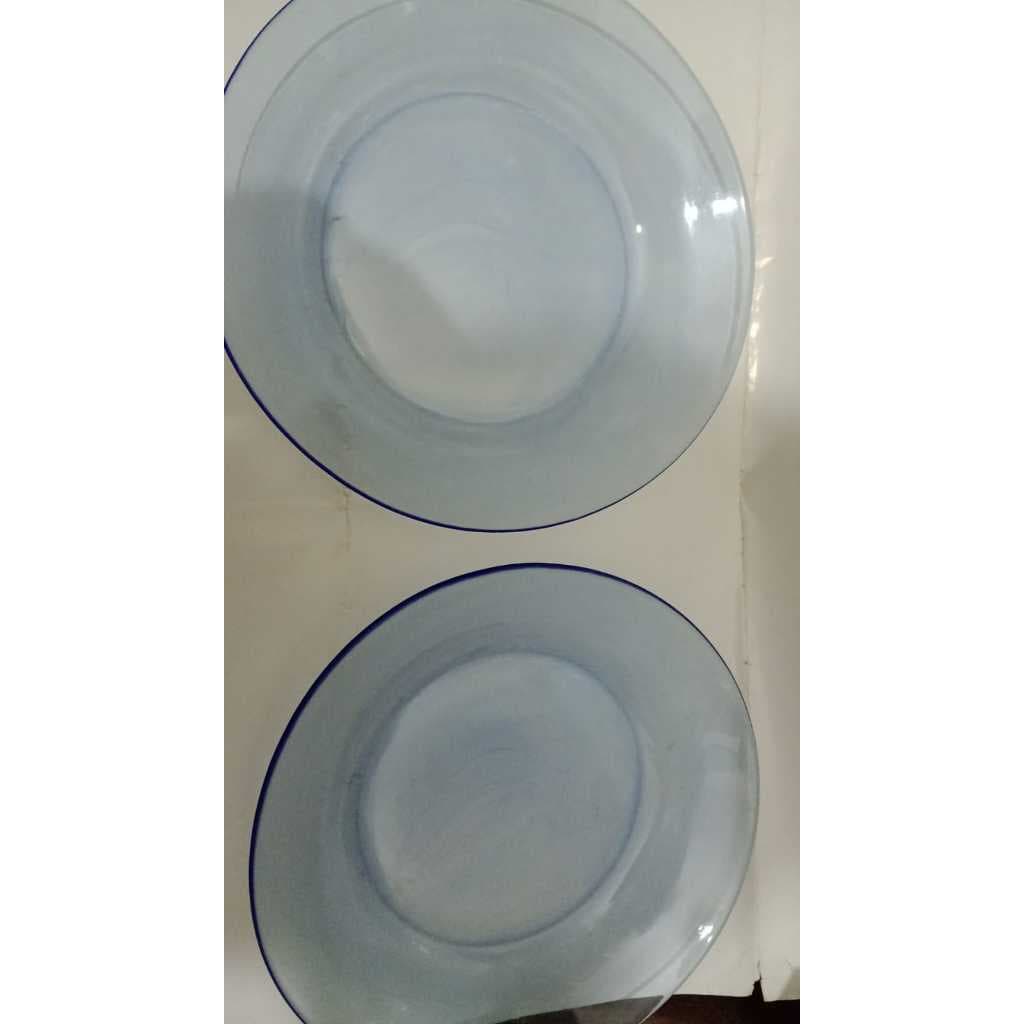 Par de Pratos Fundo Vidro Azul 22,5cm / Ler Descrição