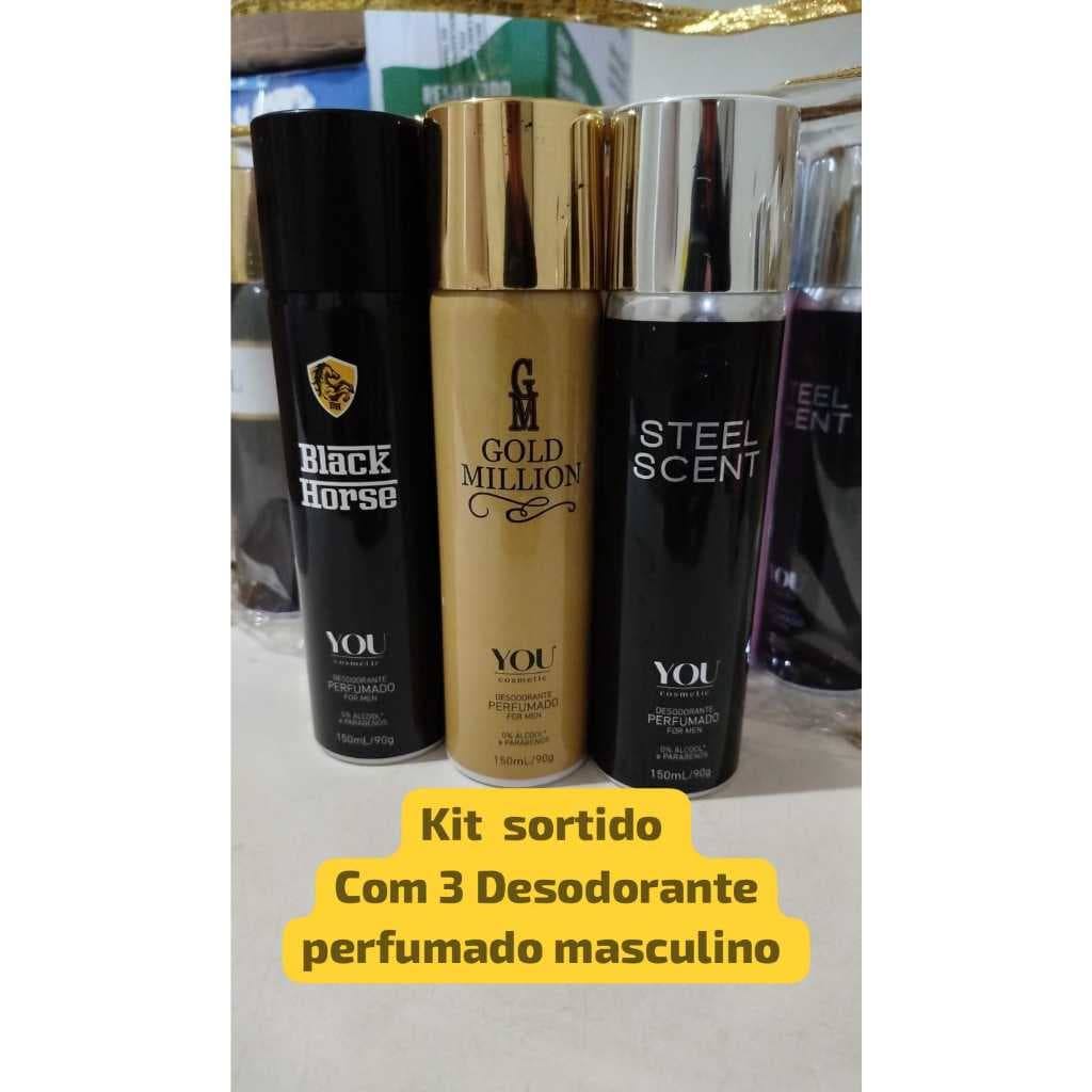 Kit com 3 unidades desodorante aerosol - MASCULINO - YOU COSMÉTICOS -150 ml cada