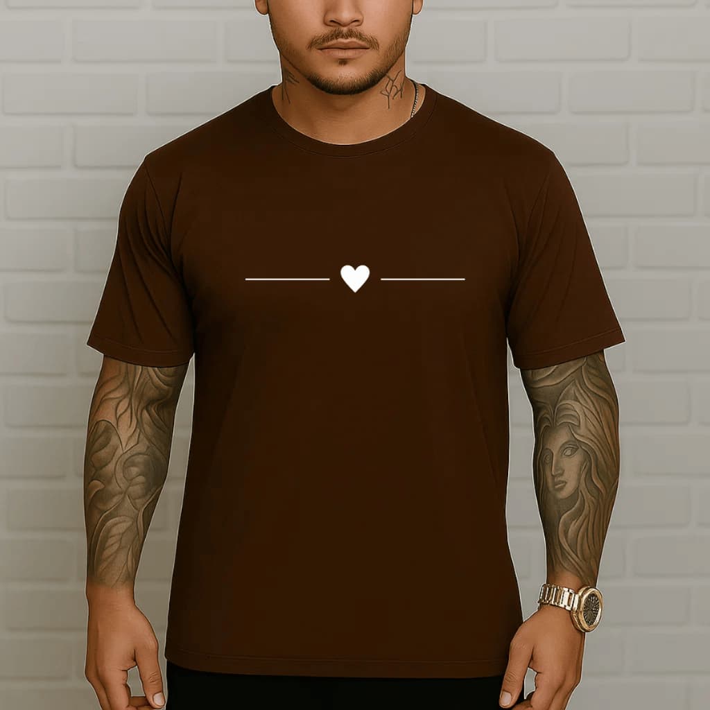 Camiseta Masculina Manga Curta Estampada Coração 100% Algodão