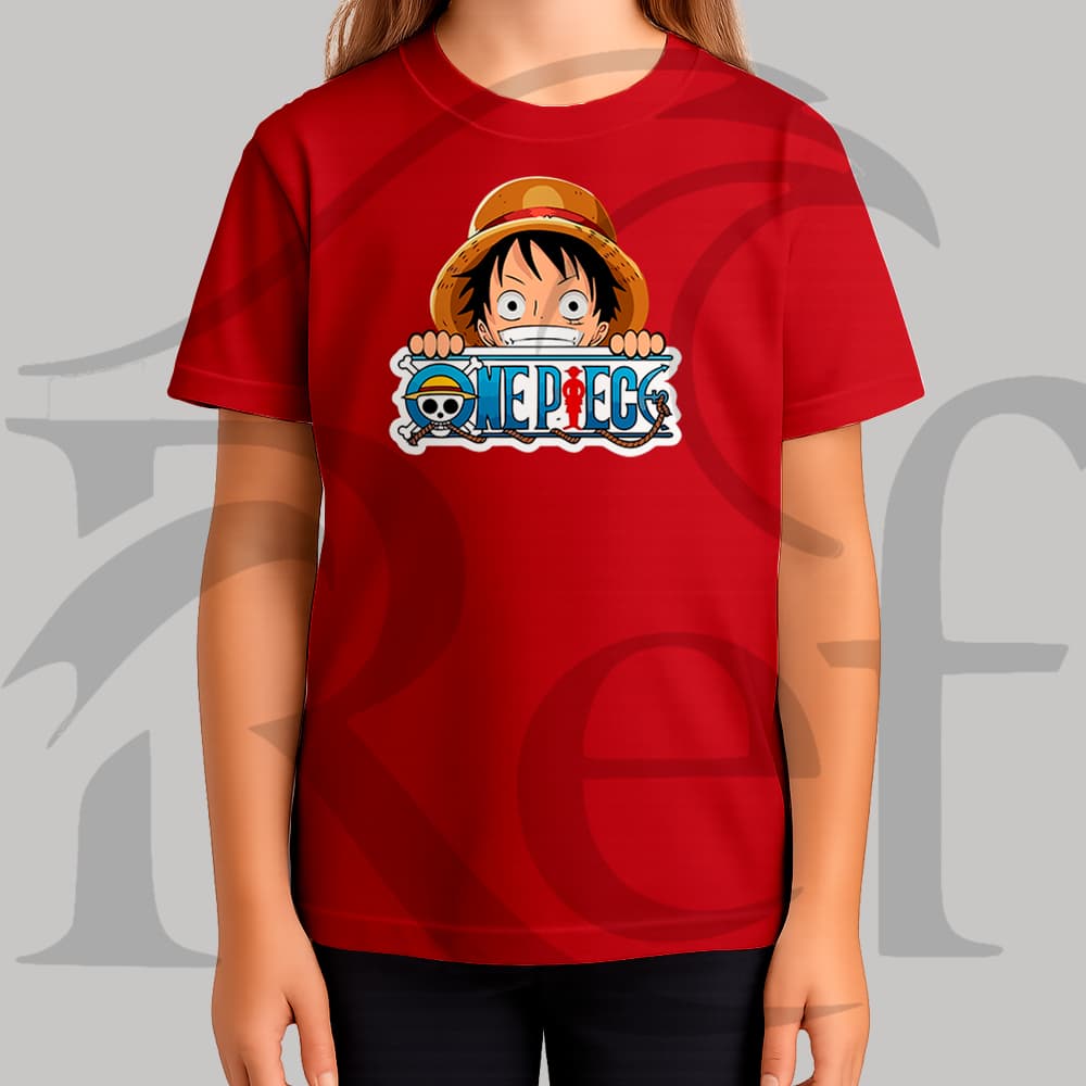 Camiseta Camisa Infantil Feminina Streetwear Luffy Apoiando One Piece Malha Penteada Algodão Premium