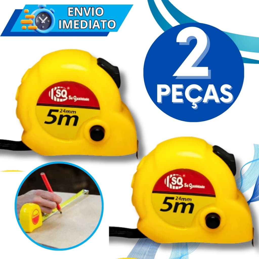 KIT Jogo 2 Trenas de Medição 5 Metros Profissional Fita Trena Métrica Retrátil Resistente Para Obras e Reforma Trava
