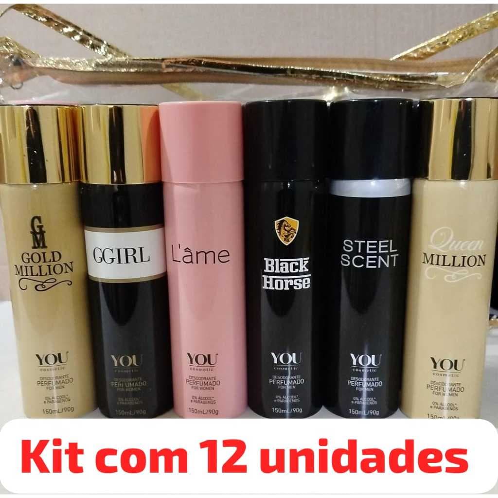 Kit c 12 unidades desodorante aerosol -FEMININO e MASCULINO -YOU COSMÉTICOS -150 ml-