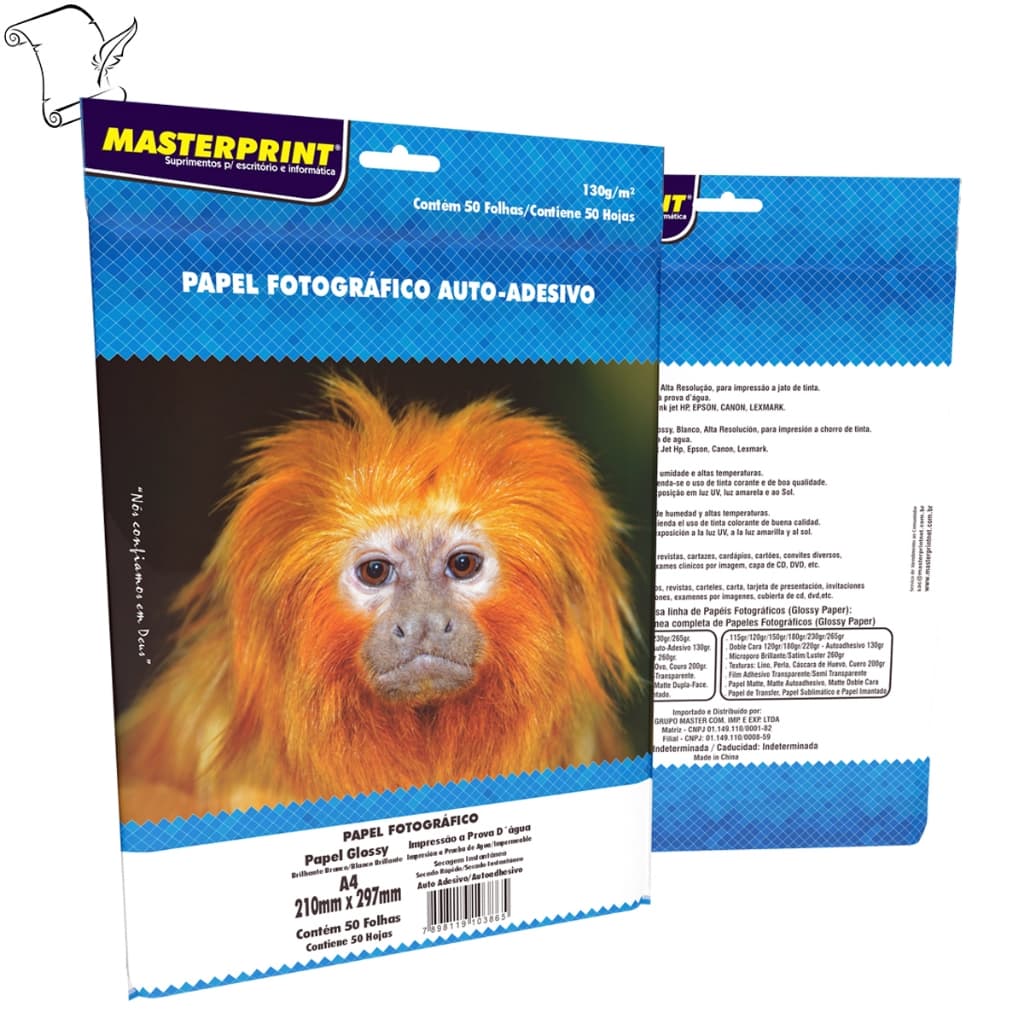 Papel Fotográfico Auto-Adesivo A4 130g 50 Folhas Masterprint Glossy Brilho