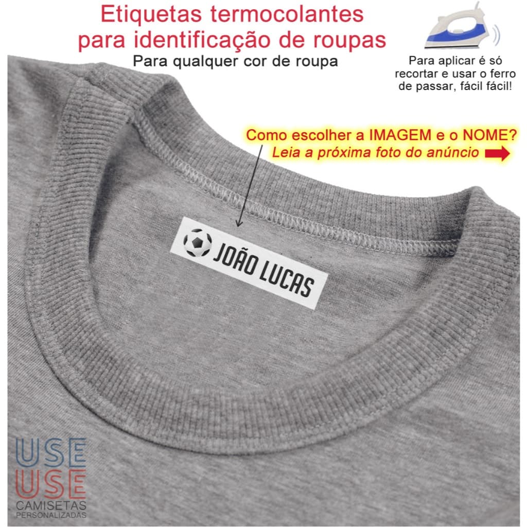 KIT com 5 Etiquetas Termocolantes de 4,7 x 1,1 CM p/ IDENTIFICAÇÃO de Uniformes e Roupas em geral