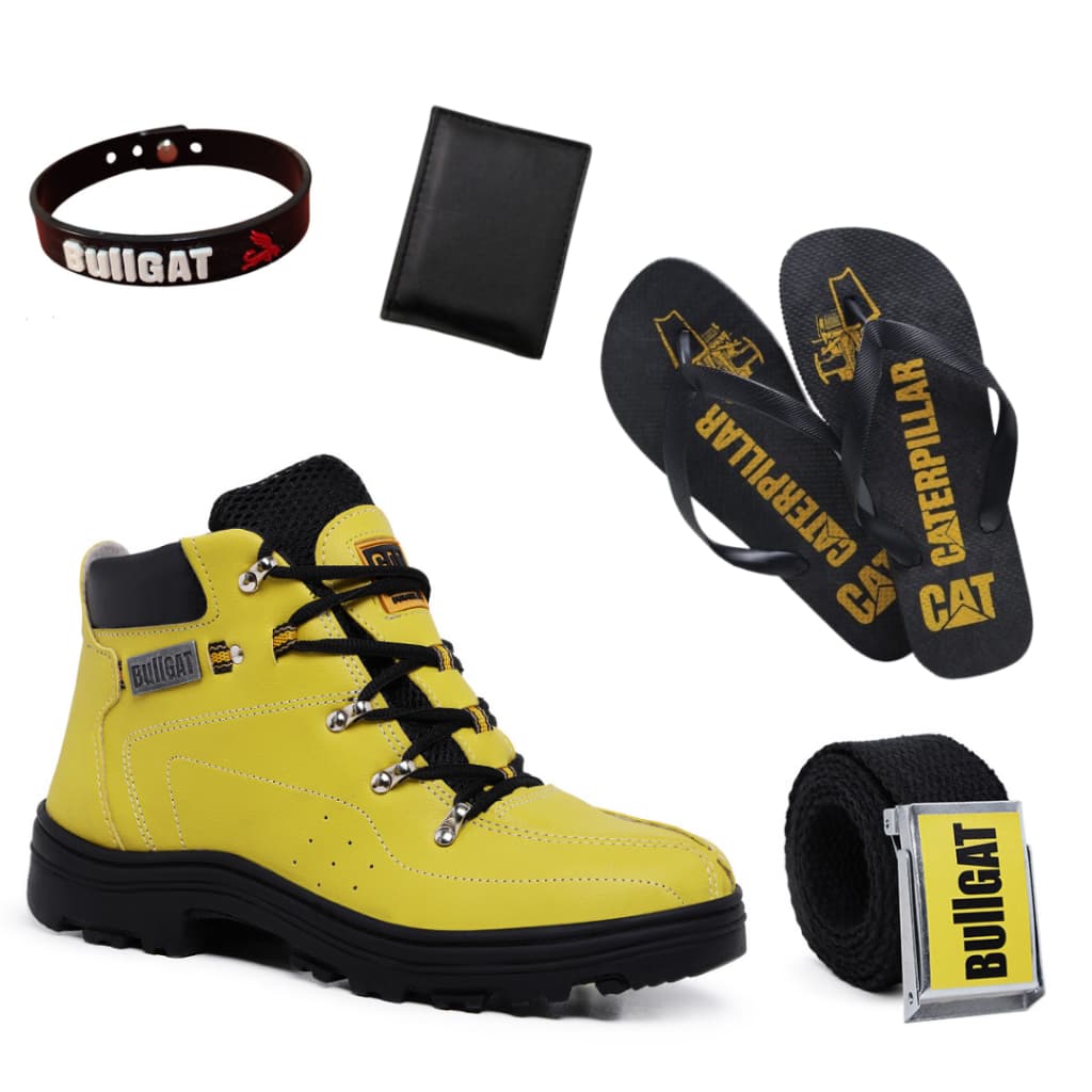 Bota Masculina Coturno Adventure Moda Confortavel + Chinelo + Carteira + Pulseira + Cinto