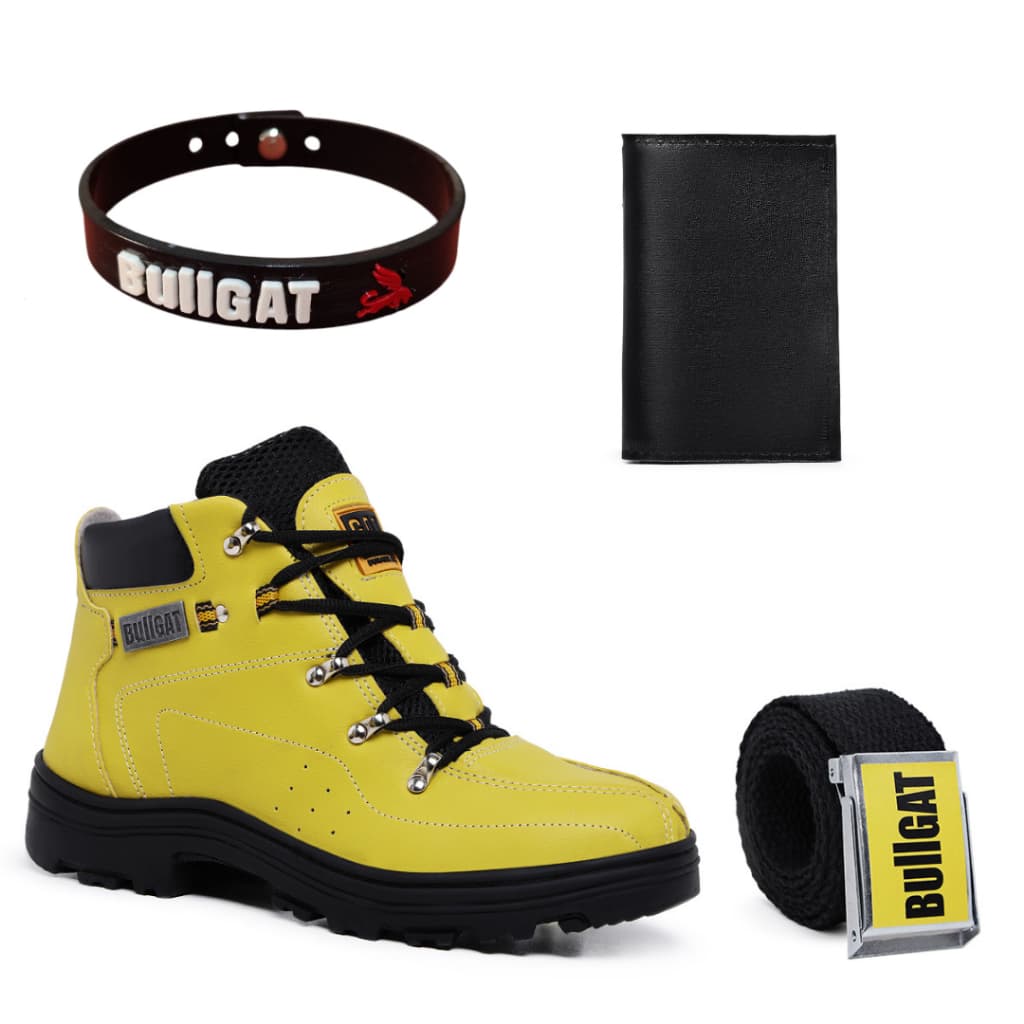 Bota Bullgat de Couro Sintético Confortável + Carteira + Cinto + Pulseira