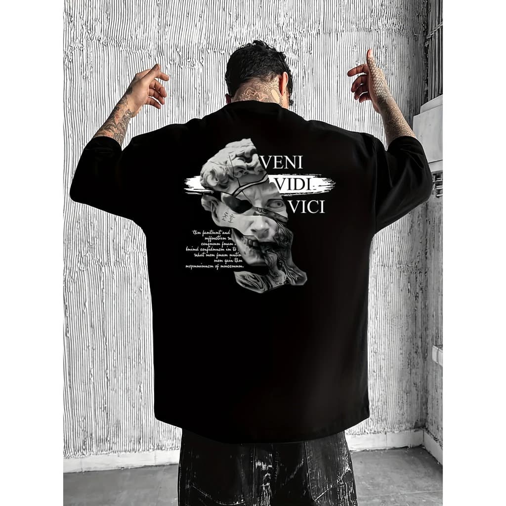 Camiseta Masculina Algodão Premium Adulto Plus Size Infantil Veni Vici estatua Moda Streetwear Over