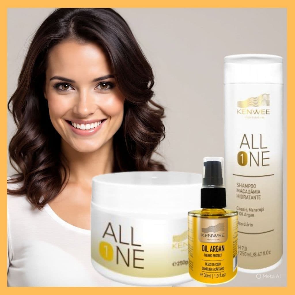 Kit Nutrição, Brilho e Tratamento c/ Shampoo, Máscara e Óleo de Argán Kenwee