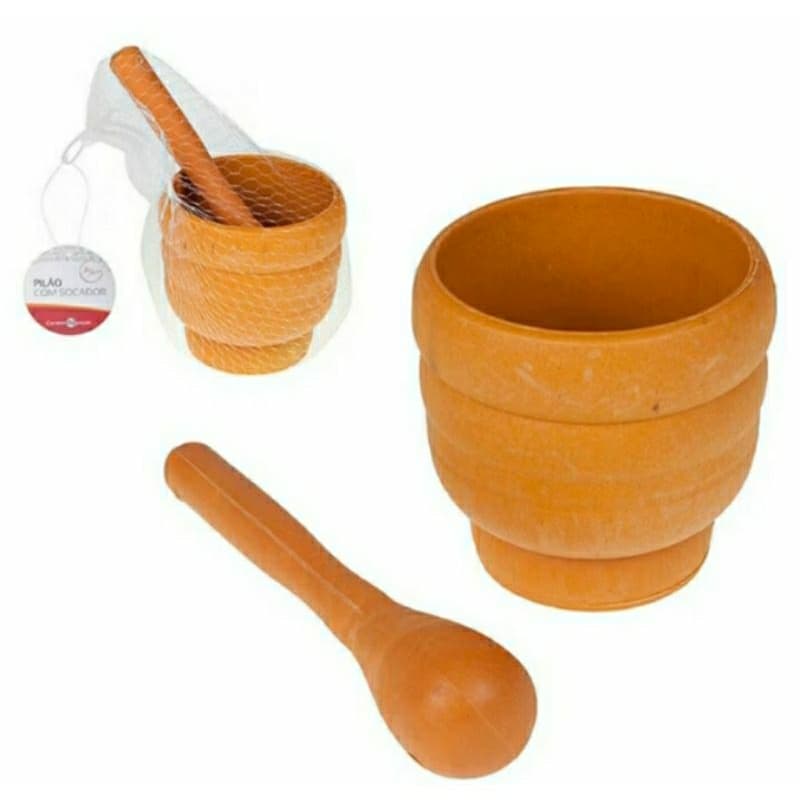 PILÃO COM SOCADOR MACERAR  ALHO PIMENTA CONDIMENTOS TEMPEROS